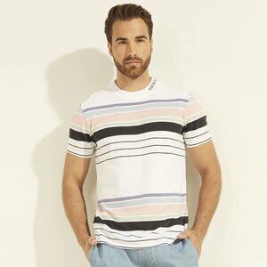 NWT Men's GUESS Eli Canal Stripe Washed Crew Neck Tee - Logo Neck - Size Small